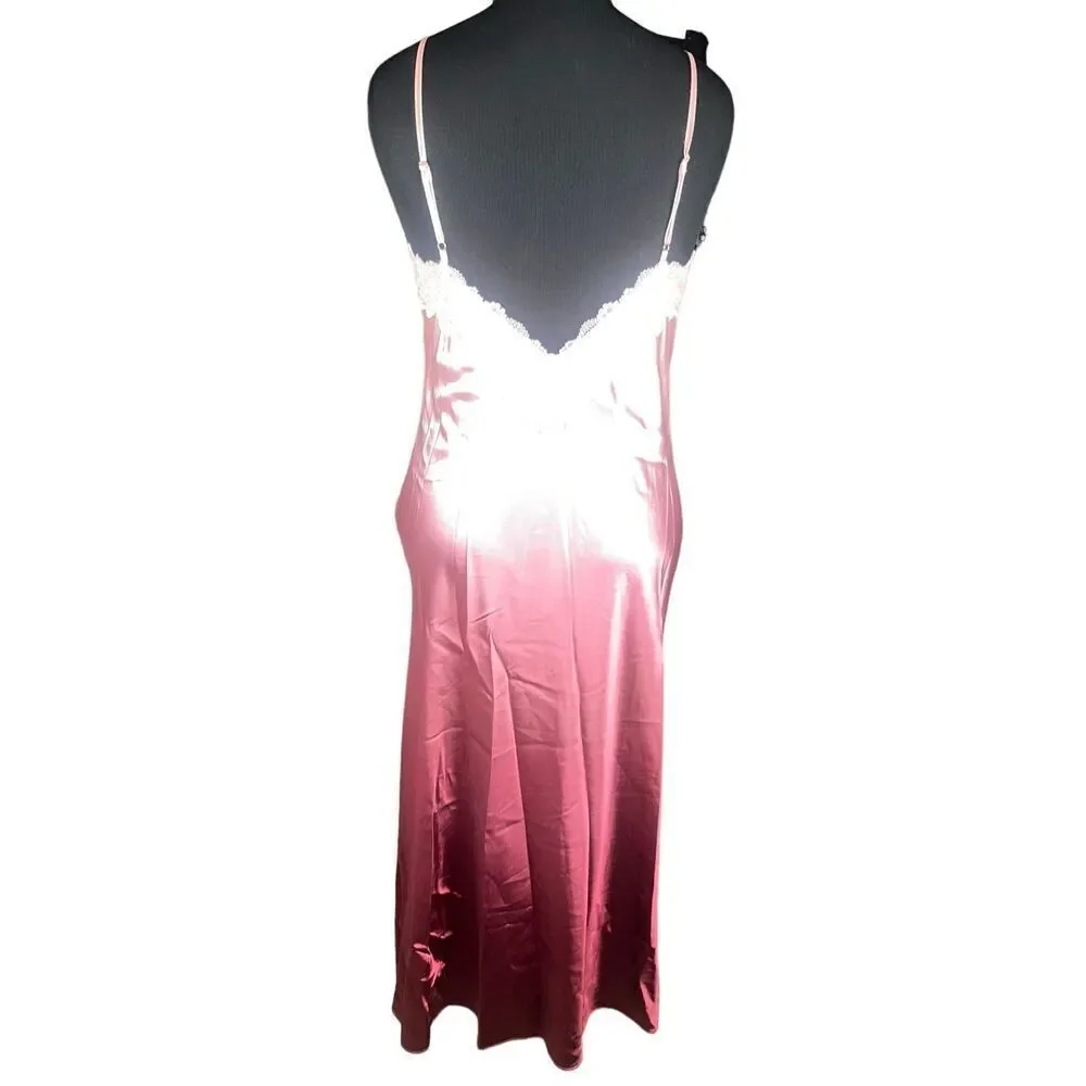Satin rose ombre nightgown slip dress spaghetti strap intimates INC medium